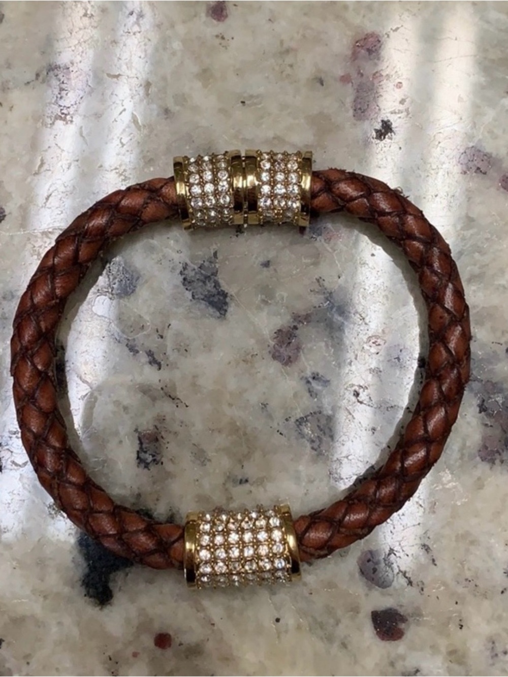 Michael Kors Gold Crystal Brown Braided Leather Bracelet